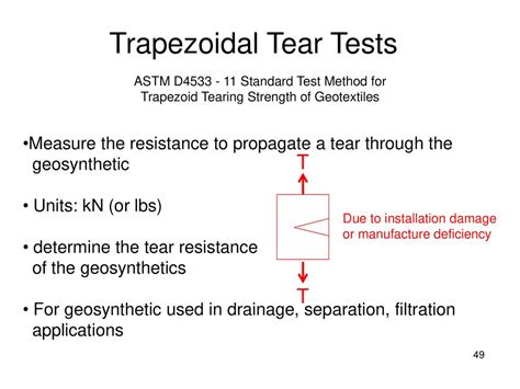 trapezoidal tear strength test|tearing strength test method.